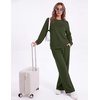 Ekouaer 2 Piece Sets for Women Lounge Set Airport Fall Travel Outfits 2026 | Pleated Top, Long Sleeve, Wide Leg Pants, Casual Tracksuit Matching Sets, Cozy Sweatsuits Vacation Fashion Women Clothing(Army Green)