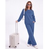 Ekouaer 2 Piece Sets for Women Lounge Set Airport Fall Travel Outfits 2026 | Pleated Top, Long Sleeve, Wide Leg Pants, Casual Tracksuit Matching Sets, Cozy Sweatsuits Vacation Fashion Women Clothing(Classic Blue)