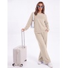 Ekouaer 2 Piece Sets for Women Lounge Set Airport Fall Travel Outfits 2026 | Pleated Top, Long Sleeve, Wide Leg Pants, Casual Tracksuit Matching Sets, Cozy Sweatsuits Vacation Fashion Women Clothing(Beige)