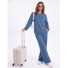 Ekouaer 2 Piece Sets for Women Lounge Set Airport Fall Travel Outfits 2026 | Pleated Top, Long Sleeve, Wide Leg Pants, Casual Tracksuit Matching Sets, Cozy Sweatsuits Vacation Fashion Women Clothing(Grey Blue)
