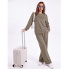 Ekouaer 2 Piece Sets for Women Lounge Set Airport Fall Travel Outfits 2026 | Pleated Top, Long Sleeve, Wide Leg Pants, Casual Tracksuit Matching Sets, Cozy Sweatsuits Vacation Fashion Women Clothing(Coffee)