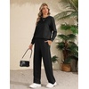 Ekouaer 2 Piece Sets for Women Lounge Set Airport Fall Travel Outfits 2026 | Pleated Top, Long Sleeve, Wide Leg Pants, Casual Tracksuit Matching Sets, Cozy Sweatsuits Vacation Fashion Women Clothing(Black)