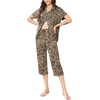 Ekouaer Capri Pajamas for Women Short Sleeve Button Down Sleepwear Comfy Lounge Set 2-Piece Pants Pjs | Capri Pants With Pockets,Chest Pocket,Notch Collar,Contrast Pipings,Sleepwear For Home Loungwear,Wedding,Party&Breastfeeding(Brown Black)