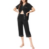 Ekouaer Capri Pajamas for Women Short Sleeve Button Down Sleepwear Comfy Lounge Set 2-Piece Pants Pjs | Capri Pants With Pockets,Chest Pocket,Notch Collar,Contrast Pipings,Sleepwear For Home Loungwear,Wedding,Party&Breastfeeding(Black)