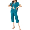Ekouaer Capri Pajamas for Women Short Sleeve Button Down Sleepwear Comfy Lounge Set 2-Piece Pants Pjs | Capri Pants With Pockets,Chest Pocket,Notch Collar,Contrast Pipings,Sleepwear For Home Loungwear,Wedding,Party&Breastfeeding(Blue Green)