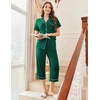 Ekouaer Capri Pajamas for Women Short Sleeve Button Down Sleepwear Comfy Lounge Set 2-Piece Pants Pjs | Capri Pants With Pockets,Chest Pocket,Notch Collar,Contrast Pipings,Sleepwear For Home Loungwear,Wedding,Party&Breastfeeding(Lake Green)