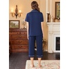 Ekouaer Capri Pajamas for Women Short Sleeve Button Down Sleepwear Comfy Lounge Set 2-Piece Pants Pjs | Capri Pants With Pockets,Chest Pocket,Notch Collar,Contrast Pipings,Sleepwear For Home Loungwear,Wedding,Party&Breastfeeding(Navy Blue)