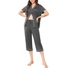 Ekouaer Capri Pajamas for Women Short Sleeve Button Down Sleepwear Comfy Lounge Set 2-Piece Pants Pjs | Capri Pants With Pockets,Chest Pocket,Notch Collar,Contrast Pipings,Sleepwear For Home Loungwear,Wedding,Party&Breastfeeding(Dark Gray)