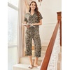 Ekouaer Capri Pajamas for Women Short Sleeve Button Down Sleepwear Comfy Lounge Set 2-Piece Pants Pjs | Capri Pants With Pockets,Chest Pocket,Notch Collar,Contrast Pipings,Sleepwear For Home Loungwear,Wedding,Party&Breastfeeding(Brown Black)