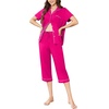 Ekouaer Capri Pajamas for Women Short Sleeve Button Down Sleepwear Comfy Lounge Set 2-Piece Pants Pjs | Capri Pants With Pockets,Chest Pocket,Notch Collar,Contrast Pipings,Sleepwear For Home Loungwear,Wedding,Party&Breastfeeding(Rose Red)