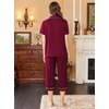 Ekouaer Capri Pajamas for Women Short Sleeve Button Down Sleepwear Comfy Lounge Set 2-Piece Pants Pjs | Capri Pants With Pockets,Chest Pocket,Notch Collar,Contrast Pipings,Sleepwear For Home Loungwear,Wedding,Party&Breastfeeding(Dark Red)
