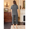 Ekouaer Capri Pajamas for Women Short Sleeve Button Down Sleepwear Comfy Lounge Set 2-Piece Pants Pjs | Capri Pants With Pockets,Chest Pocket,Notch Collar,Contrast Pipings,Sleepwear For Home Loungwear,Wedding,Party&Breastfeeding(Dark Gray)