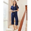Ekouaer Capri Pajamas for Women Short Sleeve Button Down Sleepwear Comfy Lounge Set 2-Piece Pants Pjs | Capri Pants With Pockets,Chest Pocket,Notch Collar,Contrast Pipings,Sleepwear For Home Loungwear,Wedding,Party&Breastfeeding(Navy Blue)