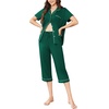 Ekouaer Capri Pajamas for Women Short Sleeve Button Down Sleepwear Comfy Lounge Set 2-Piece Pants Pjs | Capri Pants With Pockets,Chest Pocket,Notch Collar,Contrast Pipings,Sleepwear For Home Loungwear,Wedding,Party&Breastfeeding(Lake Green)