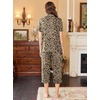 Ekouaer Capri Pajamas for Women Short Sleeve Button Down Sleepwear Comfy Lounge Set 2-Piece Pants Pjs | Capri Pants With Pockets,Chest Pocket,Notch Collar,Contrast Pipings,Sleepwear For Home Loungwear,Wedding,Party&Breastfeeding(Brown Black)