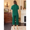 Ekouaer Capri Pajamas for Women Short Sleeve Button Down Sleepwear Comfy Lounge Set 2-Piece Pants Pjs | Capri Pants With Pockets,Chest Pocket,Notch Collar,Contrast Pipings,Sleepwear For Home Loungwear,Wedding,Party&Breastfeeding(Lake Green)