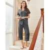 Ekouaer Capri Pajamas for Women Short Sleeve Button Down Sleepwear Comfy Lounge Set 2-Piece Pants Pjs | Capri Pants With Pockets,Chest Pocket,Notch Collar,Contrast Pipings,Sleepwear For Home Loungwear,Wedding,Party&Breastfeeding(Dark Gray)