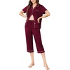 Ekouaer Capri Pajamas for Women Short Sleeve Button Down Sleepwear Comfy Lounge Set 2-Piece Pants Pjs | Capri Pants With Pockets,Chest Pocket,Notch Collar,Contrast Pipings,Sleepwear For Home Loungwear,Wedding,Party&Breastfeeding(Dark Red)