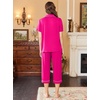 Ekouaer Capri Pajamas for Women Short Sleeve Button Down Sleepwear Comfy Lounge Set 2-Piece Pants Pjs | Capri Pants With Pockets,Chest Pocket,Notch Collar,Contrast Pipings,Sleepwear For Home Loungwear,Wedding,Party&Breastfeeding(Rose Red)
