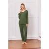 Ekouaer Lounge Sets for Women Long Sleeve Ribbed Knit Pajama Set | Soft Warm, Fall Winter Outfits 2026, V Neck Long Sleeve Tops Long Pants with Pockets, 2 Piece Loungewear Home Wear(Army Green)