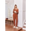 Ekouaer Lounge Sets for Women Long Sleeve Ribbed Knit Pajama Set | Soft Warm, Fall Winter Outfits 2026, V Neck Long Sleeve Tops Long Pants with Pockets, 2 Piece Loungewear Home Wear(Caramel)