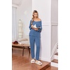 Ekouaer Lounge Sets for Women Long Sleeve Ribbed Knit Pajama Set | Soft Warm, Fall Winter Outfits 2026, V Neck Long Sleeve Tops Long Pants with Pockets, 2 Piece Loungewear Home Wear(Blue)
