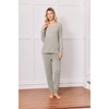Ekouaer Lounge Sets for Women Long Sleeve Ribbed Knit Pajama Set | Soft Warm, Fall Winter Outfits 2026, V Neck Long Sleeve Tops Long Pants with Pockets, 2 Piece Loungewear Home Wear(Moon Gray)