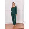 Ekouaer Lounge Sets for Women Long Sleeve Ribbed Knit Pajama Set | Soft Warm, Fall Winter Outfits 2026, V Neck Long Sleeve Tops Long Pants with Pockets, 2 Piece Loungewear Home Wear(Lake Green)