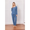 Ekouaer Lounge Sets for Women Long Sleeve Ribbed Knit Pajama Set | Soft Warm, Fall Winter Outfits 2026, V Neck Long Sleeve Tops Long Pants with Pockets, 2 Piece Loungewear Home Wear(Blue)