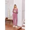 Ekouaer Lounge Sets for Women Long Sleeve Ribbed Knit Pajama Set | Soft Warm, Fall Winter Outfits 2026, V Neck Long Sleeve Tops Long Pants with Pockets, 2 Piece Loungewear Home Wear(Purple Red)