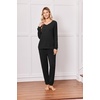 Ekouaer Lounge Sets for Women Long Sleeve Ribbed Knit Pajama Set | Soft Warm, Fall Winter Outfits 2026, V Neck Long Sleeve Tops Long Pants with Pockets, 2 Piece Loungewear Home Wear(Black)
