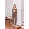 Ekouaer Lounge Sets for Women Long Sleeve Ribbed Knit Pajama Set | Soft Warm, Fall Winter Outfits 2026, V Neck Long Sleeve Tops Long Pants with Pockets, 2 Piece Loungewear Home Wear(Brown)