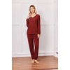 Ekouaer Lounge Sets for Women Long Sleeve Ribbed Knit Pajama Set | Soft Warm, Fall Winter Outfits 2026, V Neck Long Sleeve Tops Long Pants with Pockets, 2 Piece Loungewear Home Wear(Wine Red)