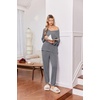 Ekouaer Lounge Sets for Women Long Sleeve Ribbed Knit Pajama Set | Soft Warm, Fall Winter Outfits 2026, V Neck Long Sleeve Tops Long Pants with Pockets, 2 Piece Loungewear Home Wear(Medium Gray)