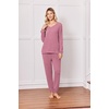 Ekouaer Lounge Sets for Women Long Sleeve Ribbed Knit Pajama Set | Soft Warm, Fall Winter Outfits 2026, V Neck Long Sleeve Tops Long Pants with Pockets, 2 Piece Loungewear Home Wear(Purple Red)