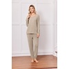 Ekouaer Lounge Sets for Women Long Sleeve Ribbed Knit Pajama Set | Soft Warm, Fall Winter Outfits 2026, V Neck Long Sleeve Tops Long Pants with Pockets, 2 Piece Loungewear Home Wear(Dark Gray)