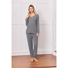 Ekouaer Lounge Sets for Women Long Sleeve Ribbed Knit Pajama Set | Soft Warm, Fall Winter Outfits 2026, V Neck Long Sleeve Tops Long Pants with Pockets, 2 Piece Loungewear Home Wear(Medium Gray)