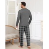 Ekouaer Mens Long Sleeve T-Shirt Pajama Set Soft 2 Piece Lounge Set | Lightweight Long Sleeve Shirts and Bottoms, Soft Comfy Sleep Sets,2 Pieces Loungewear,Crew Neck(Grey Plaid)