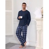 Ekouaer Mens Long Sleeve T-Shirt Pajama Set Soft 2 Piece Lounge Set | Lightweight Long Sleeve Shirts and Bottoms, Soft Comfy Sleep Sets,2 Pieces Loungewear,Crew Neck(Blue Plaid)