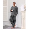 Ekouaer Mens Long Sleeve T-Shirt Pajama Set Soft 2 Piece Lounge Set | Lightweight Long Sleeve Shirts and Bottoms, Soft Comfy Sleep Sets,2 Pieces Loungewear,Crew Neck(Grey Plaid)