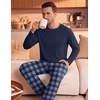 Ekouaer Mens Long Sleeve T-Shirt Pajama Set Soft 2 Piece Lounge Set | Lightweight Long Sleeve Shirts and Bottoms, Soft Comfy Sleep Sets,2 Pieces Loungewear,Crew Neck(Blue Plaid)