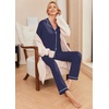 Ekouaer Pajamas Womens Long Sleeve Sleepwear Button Down Loungewear Pjs Set | Comfy Soft,Classic Notch Collar,2 Piece Matching Set for Postpartum,Maternity,Bridal,Travel,Daily,Gift(Navy With White Dots)