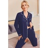 Ekouaer Pajamas Womens Long Sleeve Sleepwear Button Down Loungewear Pjs Set | Comfy Soft,Classic Notch Collar,2 Piece Matching Set for Postpartum,Maternity,Bridal,Travel,Daily,Gift(Navy With White Dots)