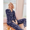 Ekouaer Pajamas Womens Long Sleeve Sleepwear Button Down Loungewear Pjs Set | Comfy Soft,Classic Notch Collar,2 Piece Matching Set for Postpartum,Maternity,Bridal,Travel,Daily,Gift(Teddy Navy)