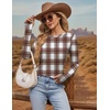 Ekouaer Womens Long Sleeve Shirts Thumb Hole Tops Thermal Fall Clothes | Crew Neck T Shirts, Loose Fit, Undershirts, Layering, Casual, Work, Winter Outfits(Brown White Plaid)
