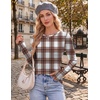 Ekouaer Womens Long Sleeve Shirts Thumb Hole Tops Thermal Fall Clothes | Crew Neck T Shirts, Loose Fit, Undershirts, Layering, Casual, Work, Winter Outfits(Brown White Plaid)