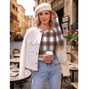 Ekouaer Womens Long Sleeve Shirts Thumb Hole Tops Thermal Fall Clothes | Crew Neck T Shirts, Loose Fit, Undershirts, Layering, Casual, Work, Winter Outfits(Brown White Plaid)