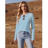 Ekouaer Womens Long Sleeve Shirts Thumb Hole Tops Thermal Fall Clothes | Crew Neck T Shirts, Loose Fit, Undershirts, Layering, Casual, Work, Winter Outfits(Light Blue)
