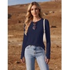 Ekouaer Womens Long Sleeve Shirts Thumb Hole Tops Thermal Fall Clothes | Crew Neck T Shirts, Loose Fit, Undershirts, Layering, Casual, Work, Winter Outfits(Navy Blue)