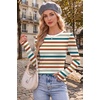 Ekouaer Womens Long Sleeve Shirts Thumb Hole Tops Thermal Fall Clothes | Crew Neck T Shirts, Loose Fit, Undershirts, Layering, Casual, Work, Winter Outfits(Orange Stripe)